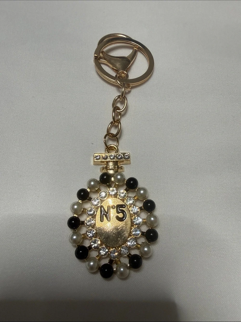 Set of 3 Gold N°5 Pearl & Crystal Keychain - Women Accessories